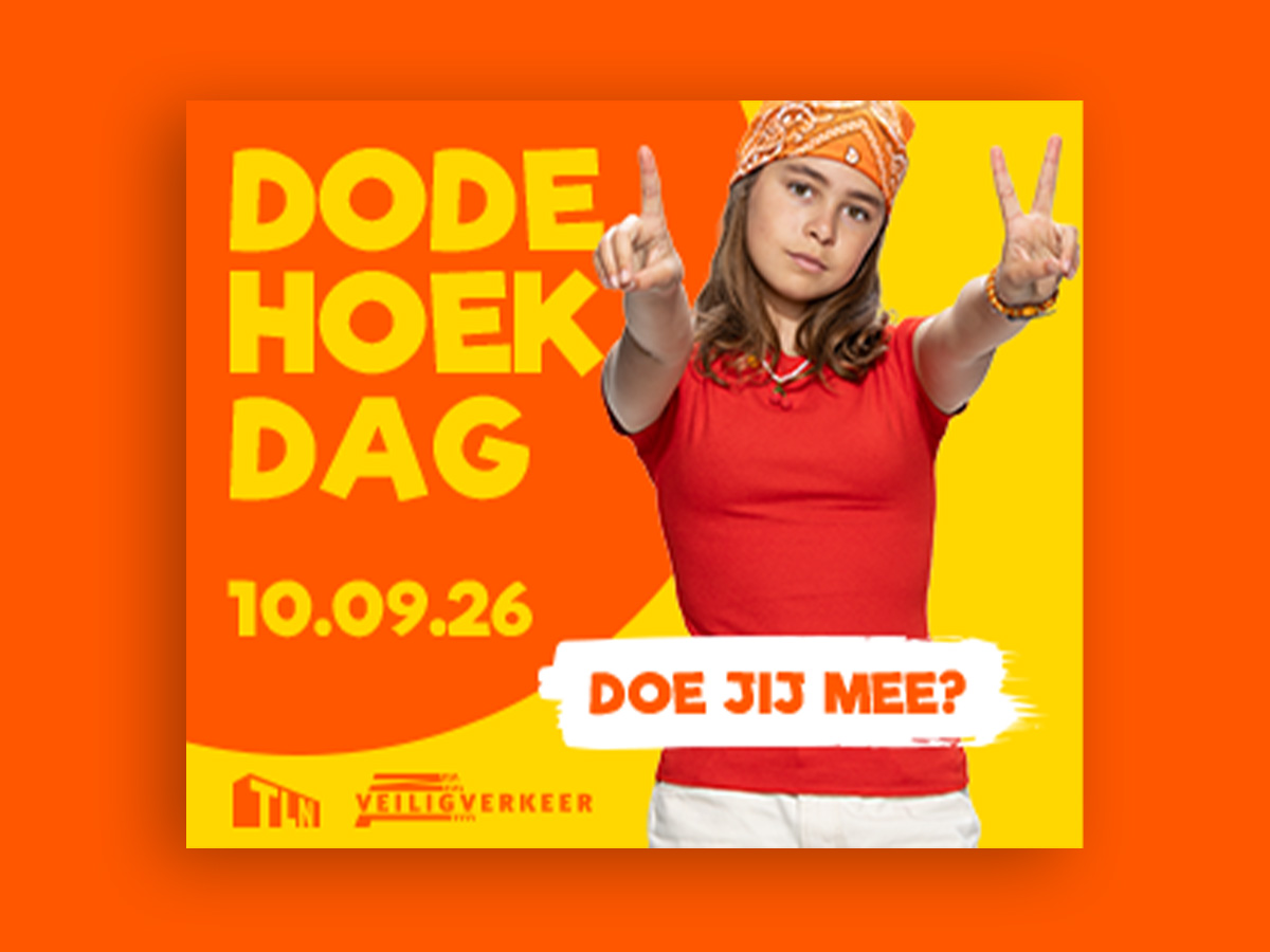 Voorbeeld van de bannerset met een meisje voor de Dode Hoek Dag 2026