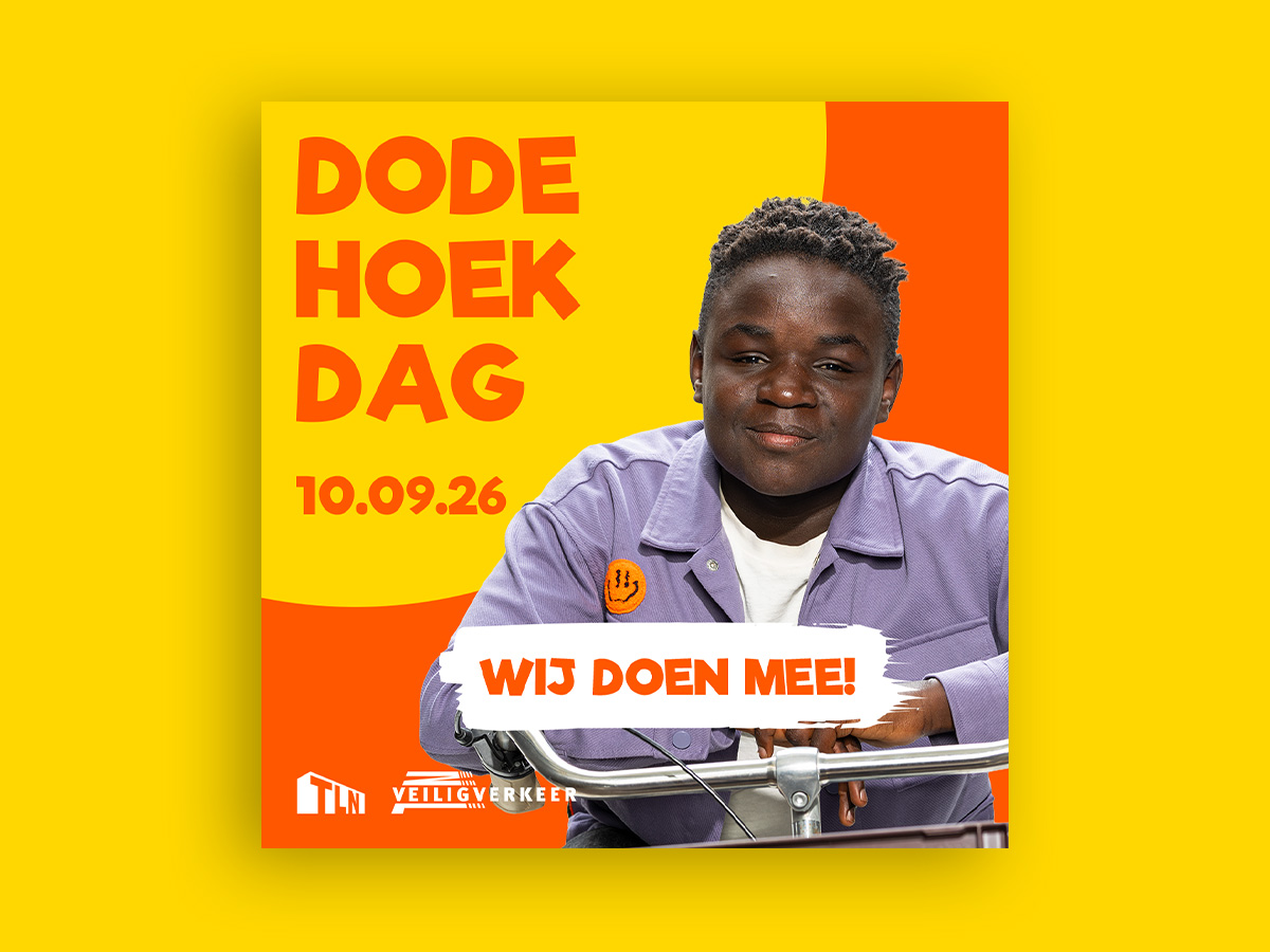 Voorbeeld van social media visuals met een jongen voor de Dode Hoek Dag 2026