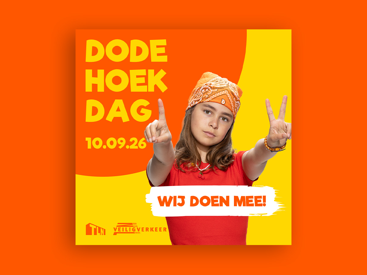 Voorbeeld van social media visuals met een meisje voor de Dode Hoek Dag 2026